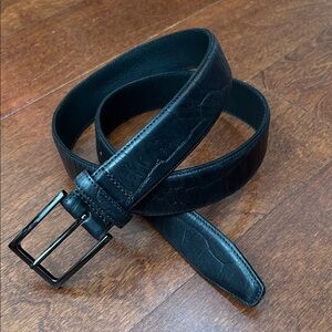 Hackett London Black Leather Crocodile Embossed Belt for Men, Size 36